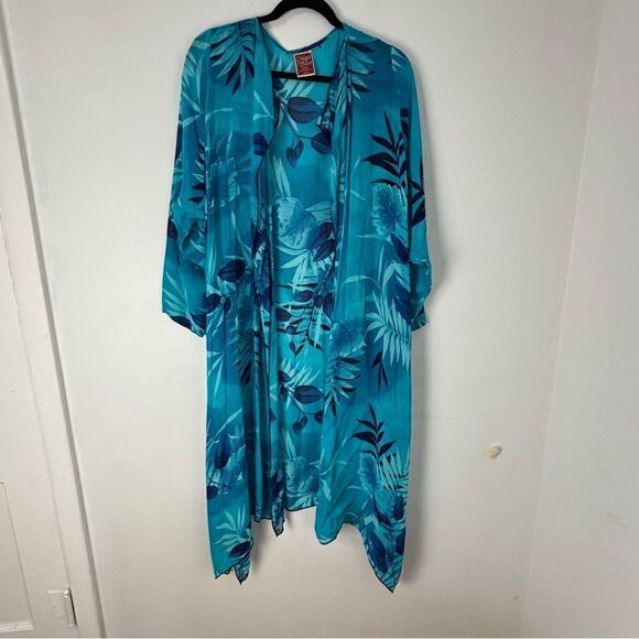 Magic of the Moon Maxi Dress & Kimono Elegant Blue Floral Resortwear Cruise - Picture 9 of 15